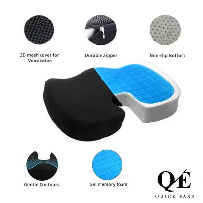 Memory Foam Gel Seat Cushion - for Office Chair, Car Seat, Airplane, Bleacher - Sciatica & Hip & Coccyx Pain Relief Desk Chair Cushion for Long Sitting Office Workers, Car Drivers