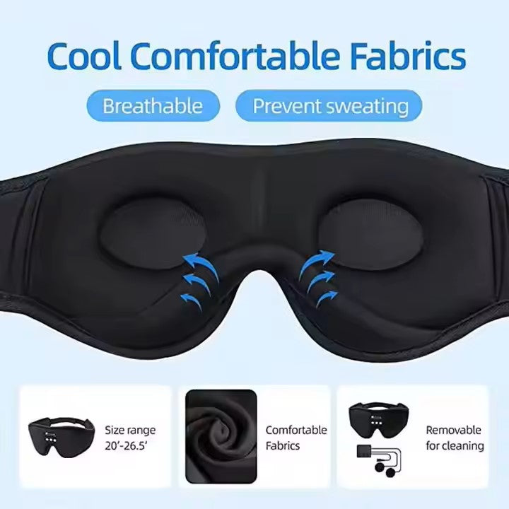 3D Sleep Mask Bluetooth Wireless Music Eye Mask, Sleeping Headphones for Side Sleepers Sleep Mask with Bluetooth Headphones Ultra-Thin Stereo Speakers Perfect for Sleeping